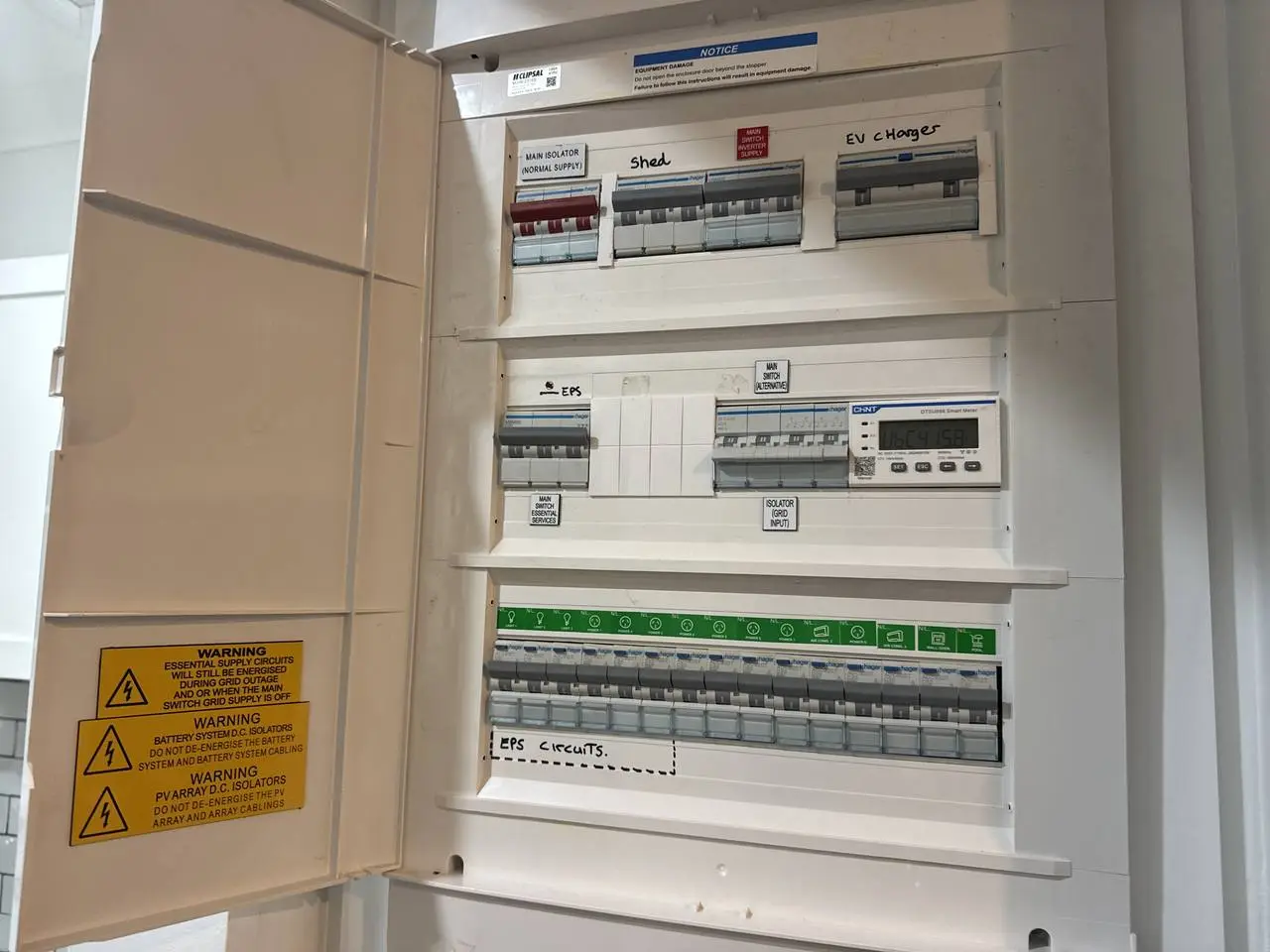 Labelled switchboard with a battery backup section, upgraded by Nuvolt in Woombye